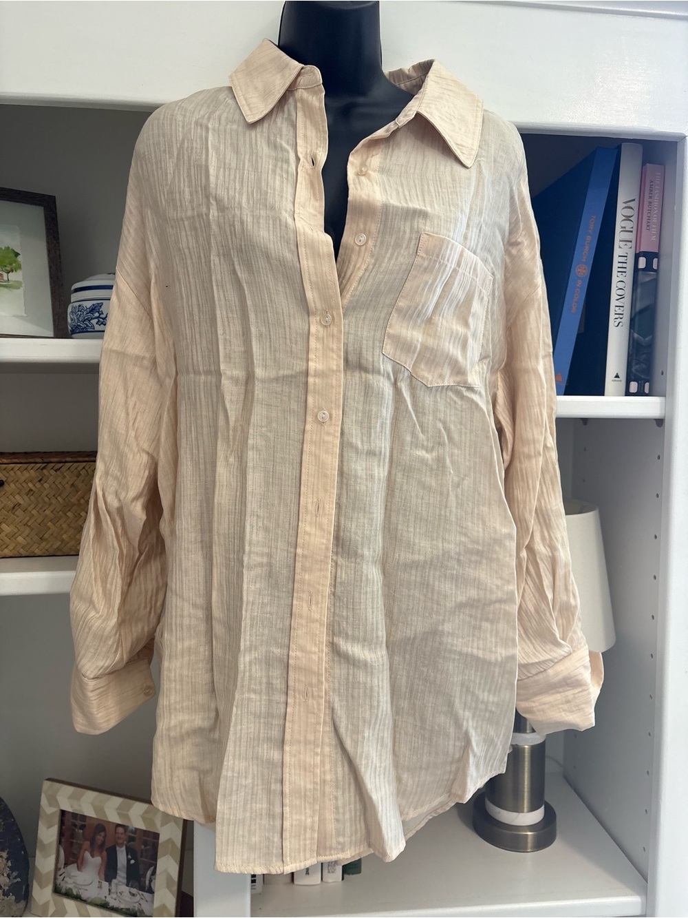Anine Bing Textured Striped Relaxed Button-Down Shirt